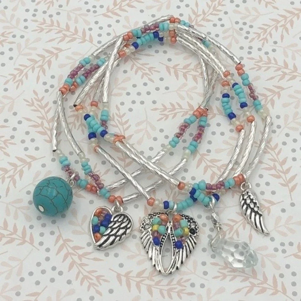 🌼 Angel Wing Heart Seed Bead Set of 5 Bracelets